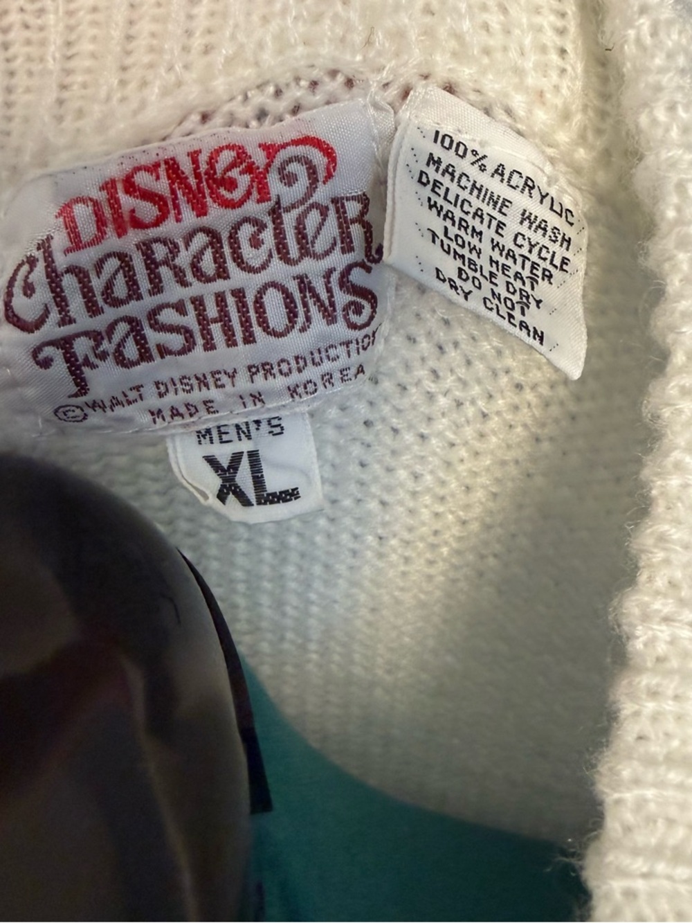 Vintage Disney Mickey Mouse Sweater XL Cream V Neck Graphic Knit Y2K - Picture 9 of 9